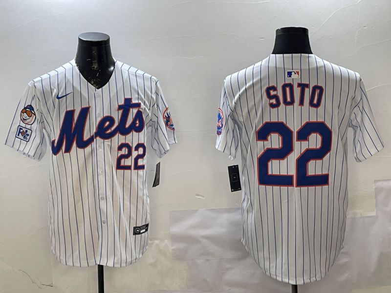 Men New York Mets 22 Soto White Stripe Game 2025 Nike MLB Jersey style 4